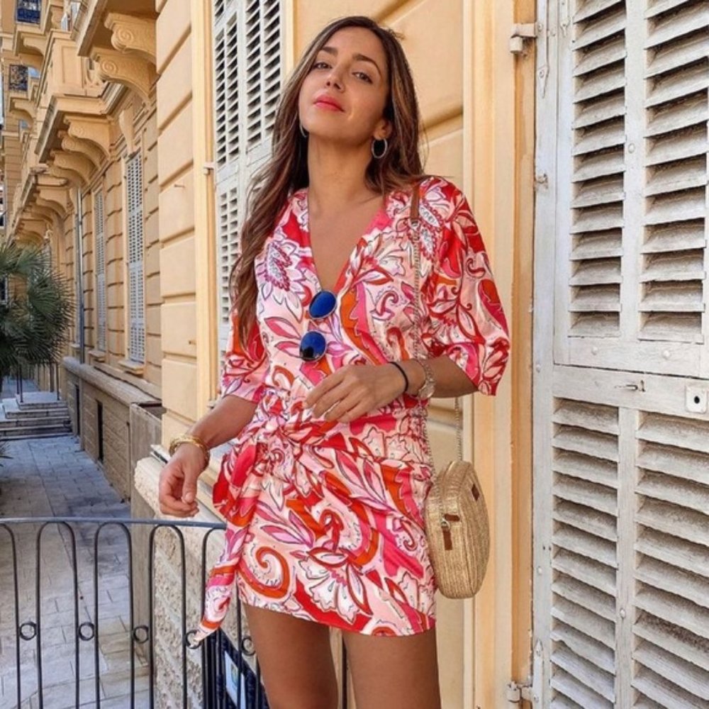 Zara Printed Wrap Mini Dress